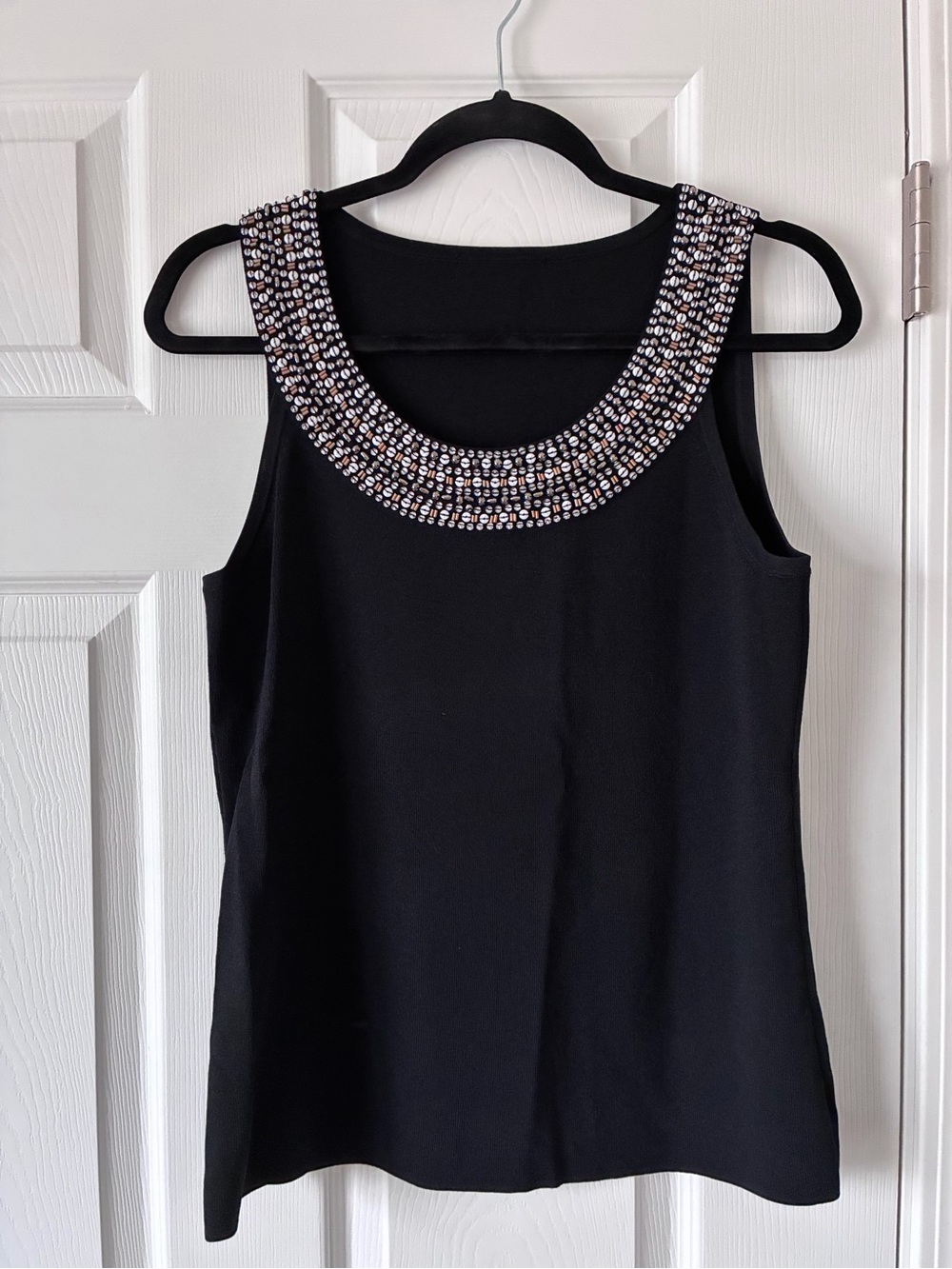 Source Unknown Black Sleeveless Tank with Crystal-Studded Collar